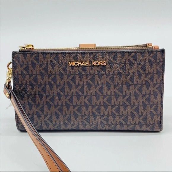 Michael Kors Large Double Zip Wallet Wristlet Brown - Picture 2 of 11